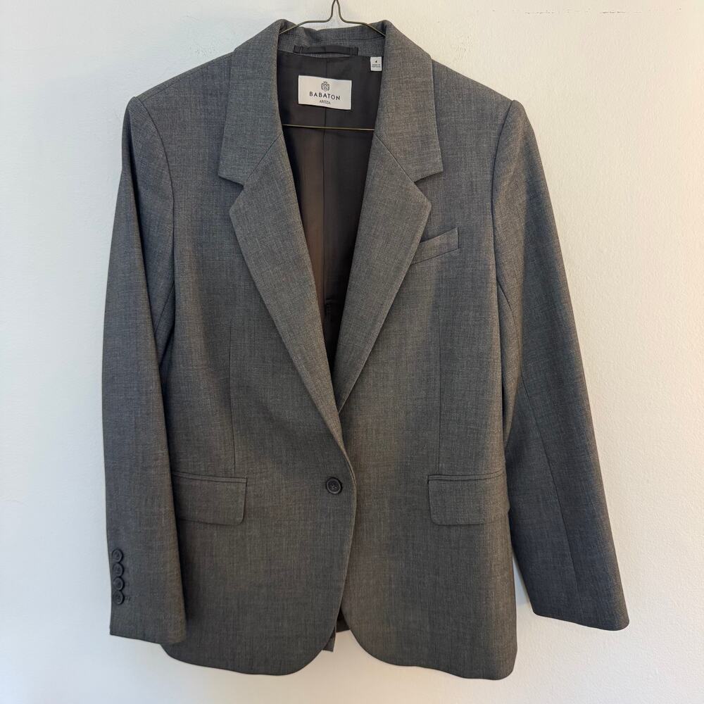 Babaton Aritzia Gray Charcoal Single Button Blazer Jacket Size 4 Quiet Luxury